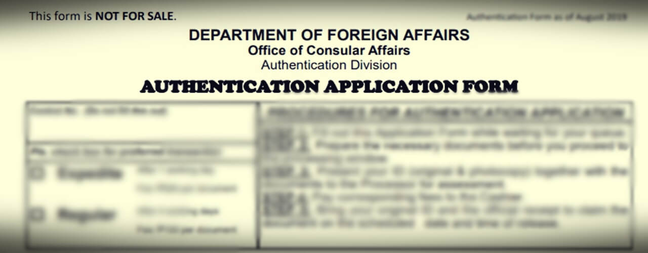 A picture of DFA authentication application form filled out when DFA apostille Walk-In.