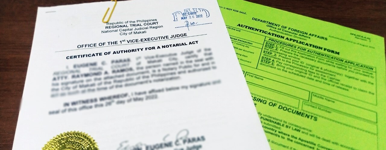 Certificate of Authority for Notarial Act and other documents are DFA Apostille Requirement.