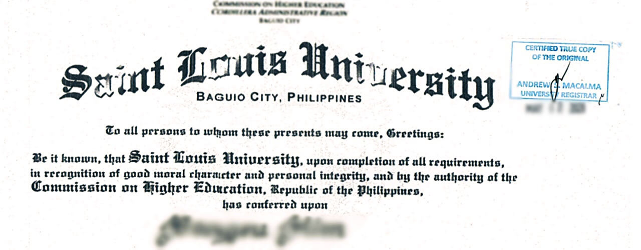 Certified True Copy of Diploma used for CAV Process