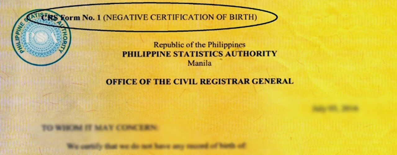 Picture of Negative Certification from PSA
