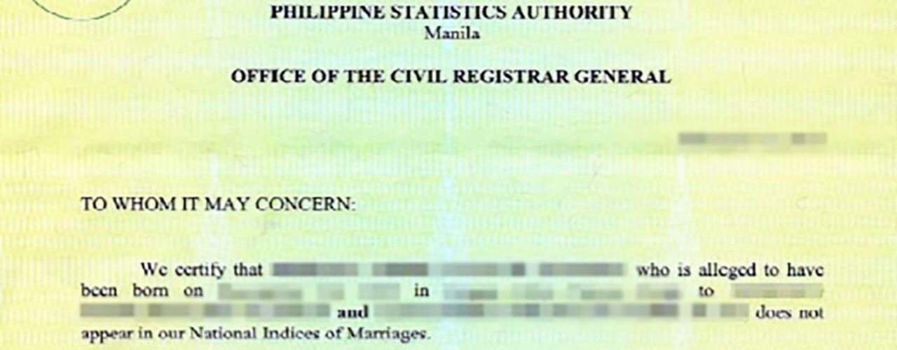 A CENOMAR PSA Certificate of No Record for Marriage