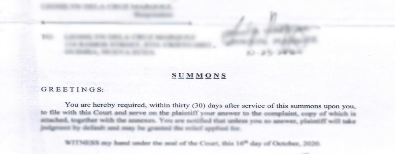 A copy of summons included in a step to Small Claims Proceedings Philippines.