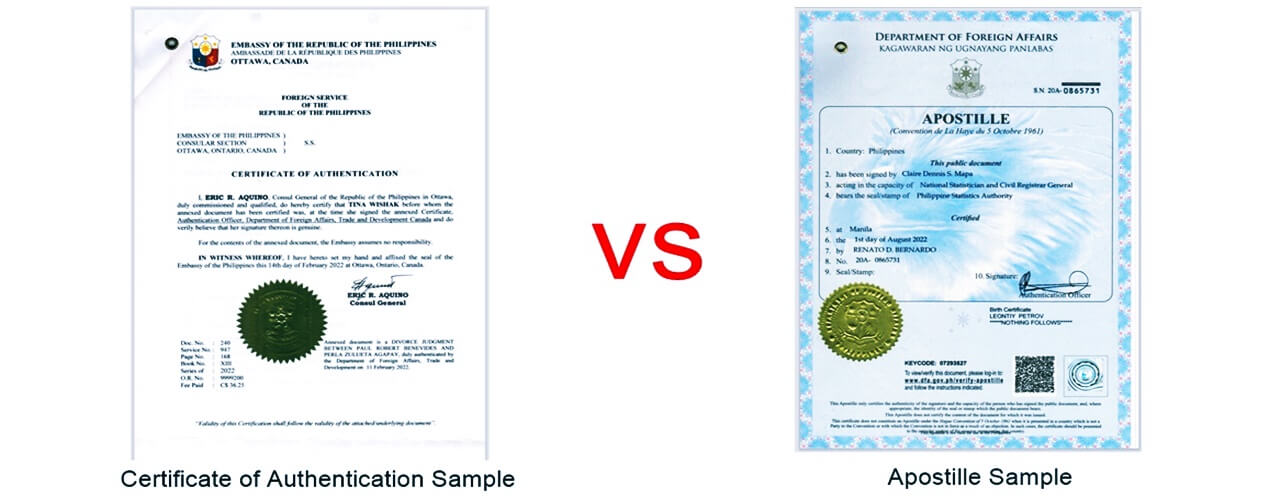 A picture comparison of an actual Legalized Document vs apostille.