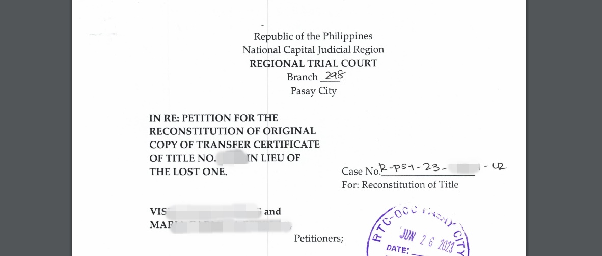 The front page of a Petition paper