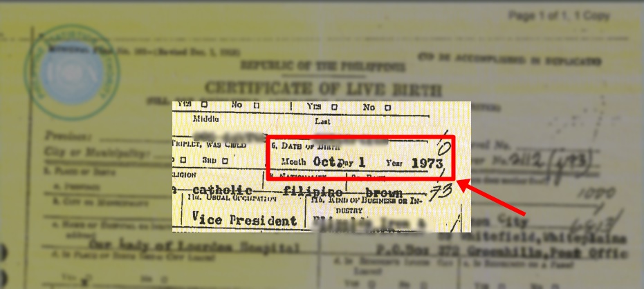 A birth certificate highlighting the date of birth