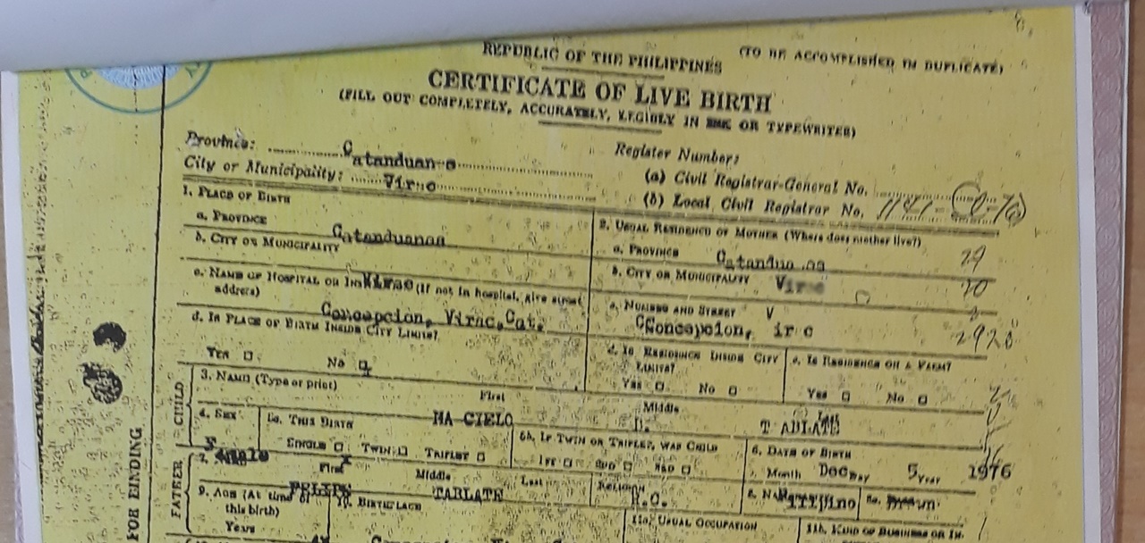 A sample of birth certificate